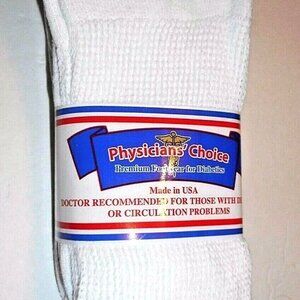6pr. Diabetic Crew Socks 13-15 Physicians Choice WHITE